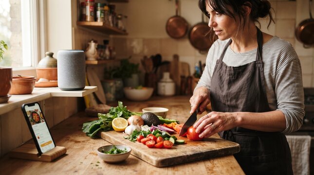 Hands-free digital assistance helping people cook while keeping their attention on the ingredients and preparation.