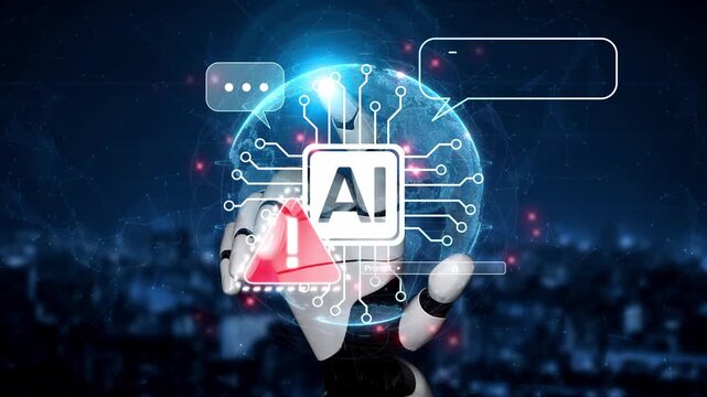 AI interface showing prompt error warning and system alert. AI prompt failure can lead to incorrect output or hallucination. Managing AI prompt error is crucial in safe AI deployment. Muxer