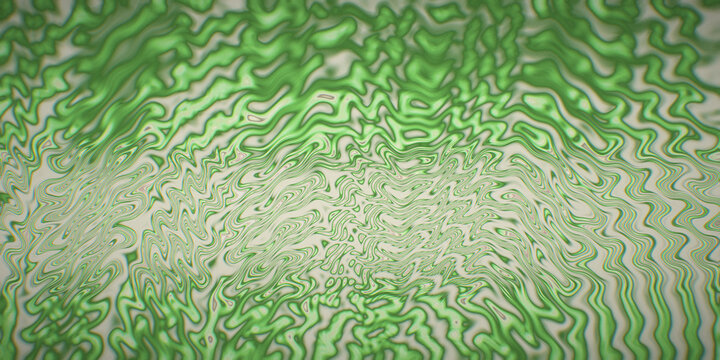Concentric green ripples bend into liquid rings with wavy ridges and dark cinematic grain, like a sonar sweep or thermal map.