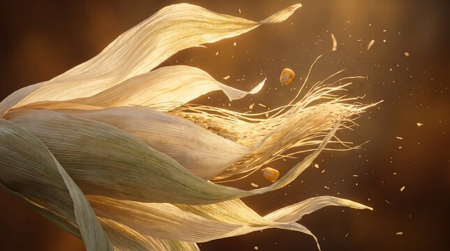 Corn husk peeling apart with glowing light for Thanksgiving