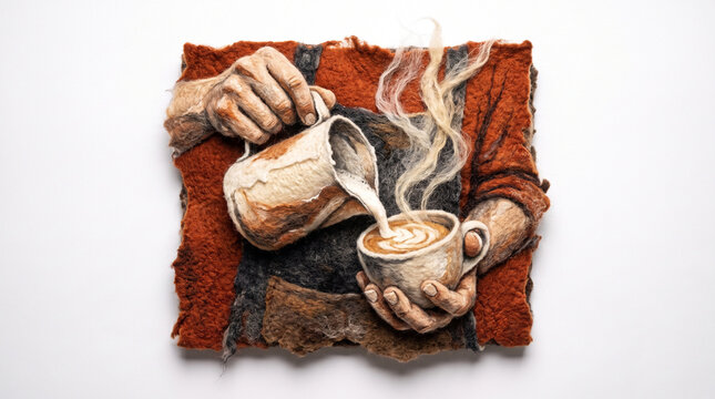 Barista pouring steamed milk into a coffee cup with latte art  