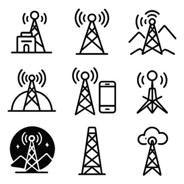 Vector tower icon mobile valley sunset broadcast signal metal hub g
