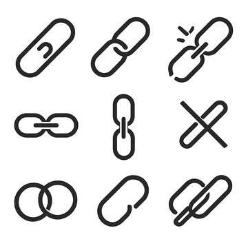 Loop pattern breaking chain linked link pieces metal two vector icons icon