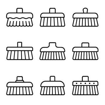 Minimal bristle line icon stroke broom set vector collection outline icons contour