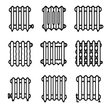 Collection minimal radiator icon icons stroke symbol vector line set outline contour