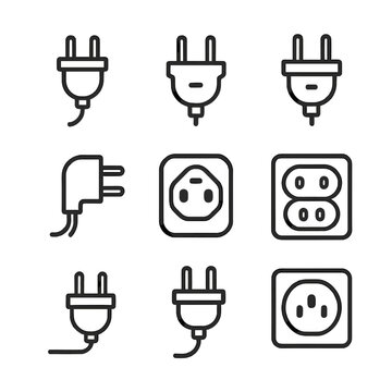 Adapter cable vector connector power plug old grounded socket connection icon style