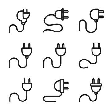 Plug collection icon stroke minimal line contour set vector outline symbol