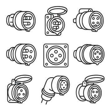 Outline minimal industrial icons line collection icon vector symbol connectors contour set