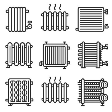 Set radiator contour line symbol industrial outline icons minimal stroke collection icon