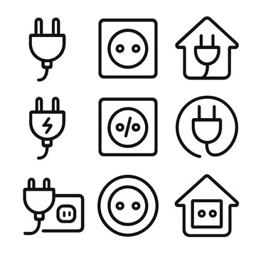 Collection set line contour plug minimal vector outline icons home symbol stroke
