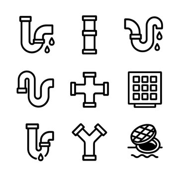 Stroke line vector icon drainage set contour outline collection symbol industrial icons