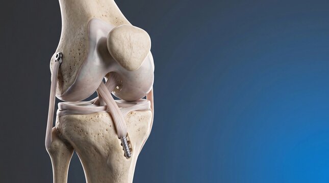 3D anatomical model of human knee joint with ligament reconstruction and surgical anchor