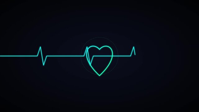 Glowing cyan heart pulse line animation creates rhythmic beat motion in this digital health stock video