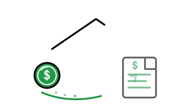 Financial investment growth animation showing coin transfer to document reflecting successful market trends in motion footage