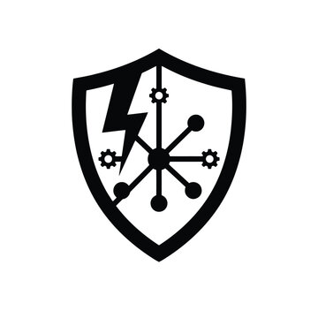 Cybersecurity shield icon with padlock symbol for digital data protection and network safety.