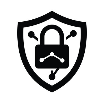 Cybersecurity shield icon with padlock symbol for data protection and network safety vector