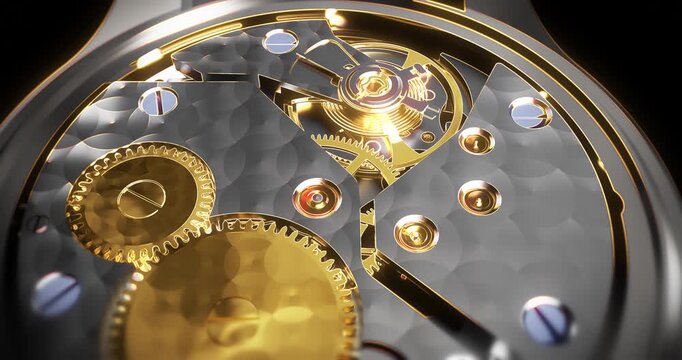 High resolution CGI render of luxury watch face and mechanical movement details.
