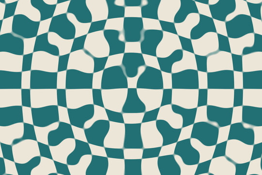 Water ripple checkerboard pattern in teal and cream retro warp