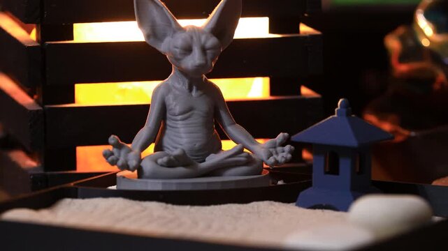 A statue of a cat sitting in a meditation position, great for yoga or mindfulness concepts