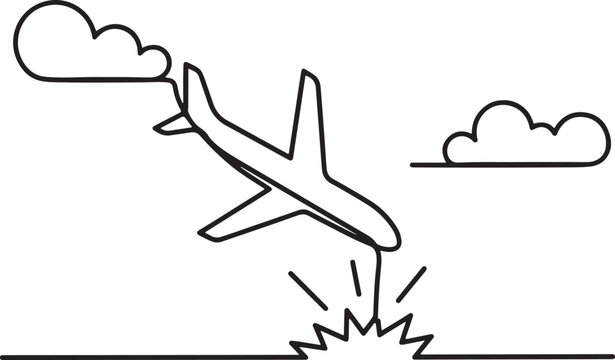 Plane Crash concept. Full length animation illustration. One line Art icon drawing vector