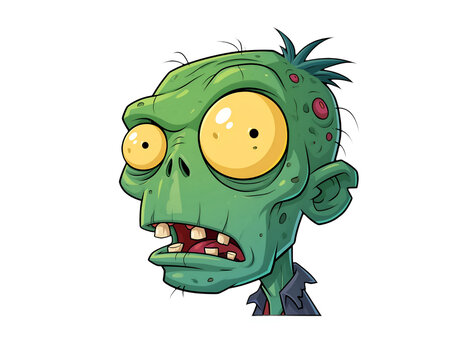 Green cartoon zombie face with wide eyes and open mouth