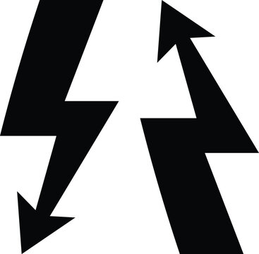 Upward and Downward pointing lightning bolt arrow shape for electric current direction energy power indicator vector illustration