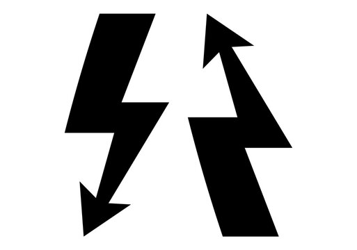 Upward and Downward pointing lightning bolt arrow shape for electric current direction energy power indicator vector illustration