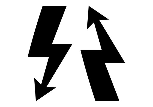 Upward and Downward pointing lightning bolt arrow shape for electric current direction energy power indicator vector illustration