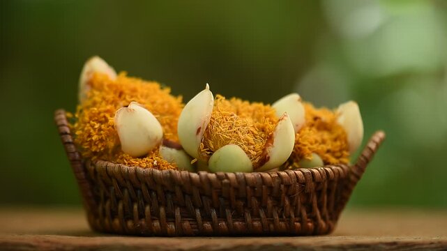 The pollen of the indian rose chestnut flower is key ingredient in traditional Thai herbal medicine on natural background.