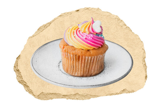 Homemade cupcake png sticker, ripped paper, transparent background