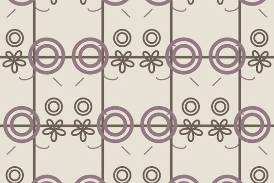 Hand drawn leaves and daisies seamless repeat pattern in greige