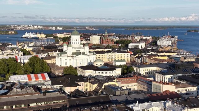 Drone view of Helsinki Cathedral (Helsingin Tuomiokirkko) and Senate Square