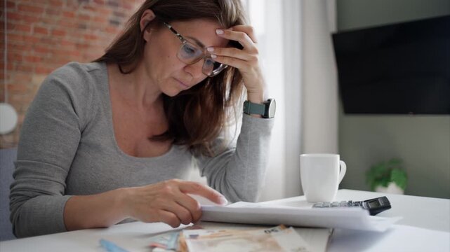 Focused Woman Working With Papers From Home Remotely