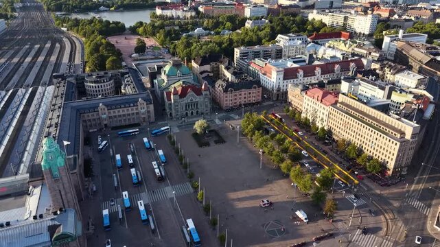 Bird's-eye view of Railway Square (Rautatientori) in Helsinki, Finland