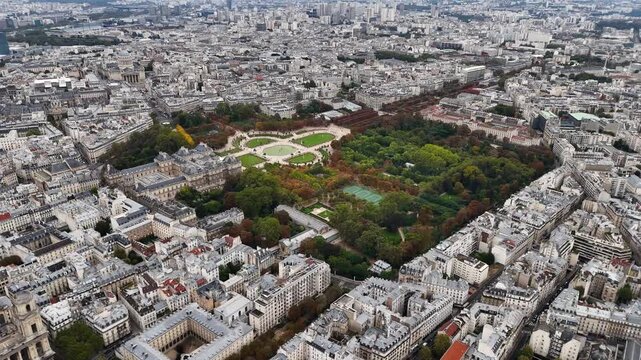 Aerial view of Luxembourg Gardens (Jardin du Luxembourg) in Paris, France