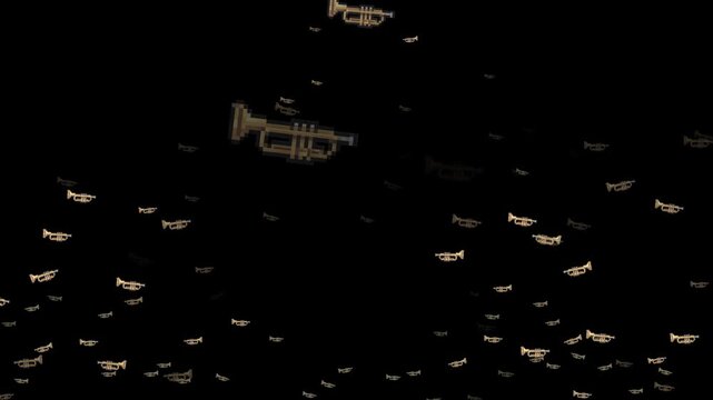 trumpet, brass instrument, horn, jazz, brass band, fanfare, bugle, orchestra, acoustic music, blow, metallic, wind instrument, musical performance, gold horn, retro trumpet, pixel brass