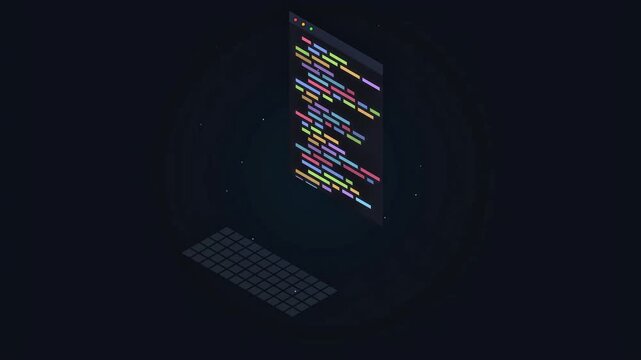 Isometric Laptop Code Editor Display Animation