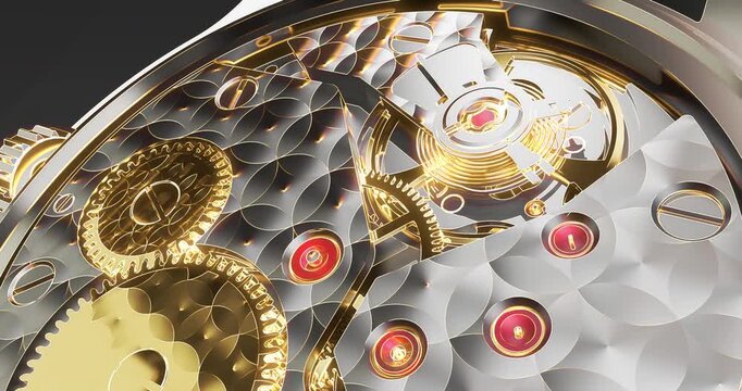 Open back view of luxury automatic watch movement with precision components.