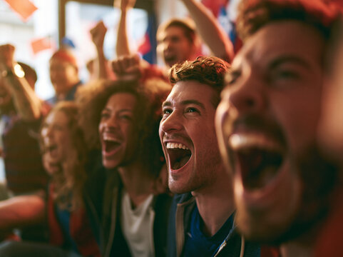 Excited Sports Fans Cheering and Celebrating Victory