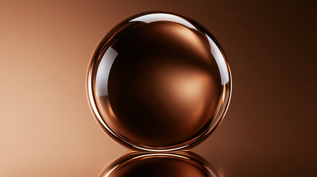 Glossy Bronze Sphere with Reflection on Shiny Surface