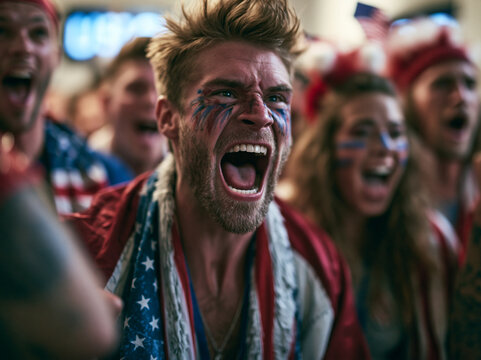 Passionate American Sports Fans Cheering and Shouting