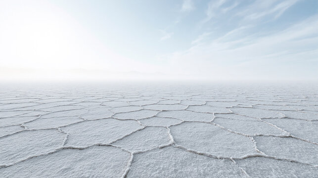 Vast Salt Flat Landscape with Hexagonal Geometric Patterns