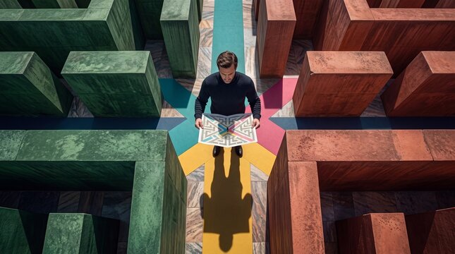 Man Holding Map While Navigating Through Maze