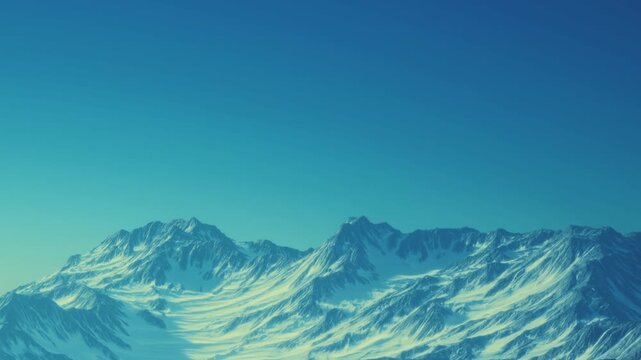 Mountains covered with snow and rock formations are seen under a clear blue sky. The scenery shows a vast landscape with no visible signs of human activity.