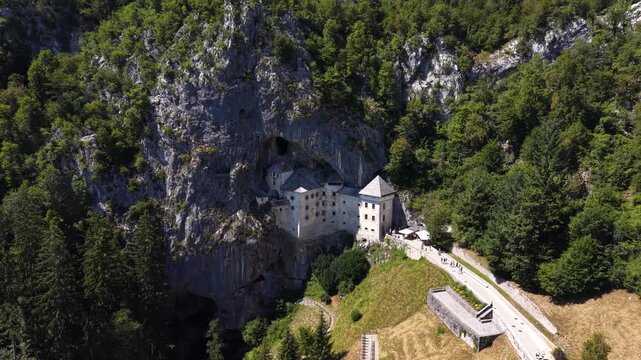Aerial view of the Predjama Castle (Predjamski grad) cave fortress, Slovenia