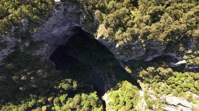 Top-down view of Skocjan Caves (Skocjanske jame) sinkhole canyon, Slovenia