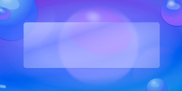 Frosted glass rectangle panel with floating spheres and blue gradient background