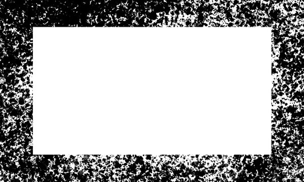Grunge frame with black ink splatters on transparent background for creative graphic design and photo borders.