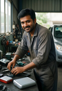 Skilled mechanic working in auto repair shop, automotive industry and small business owner, professional car service and maintenance