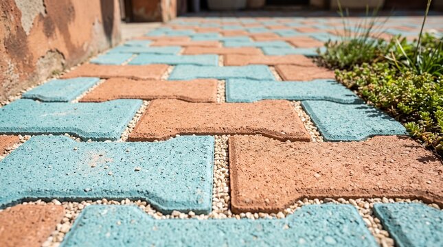 Close view of porous paver joints and stone aggregate